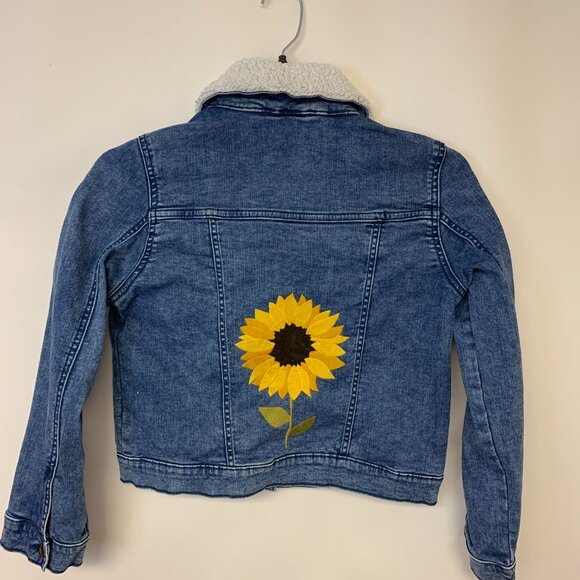 Gymboree Girls Jacket SZ 12 Denim Fleece Embroidered Bomber Flower Power Boho - Picture 3 of 9